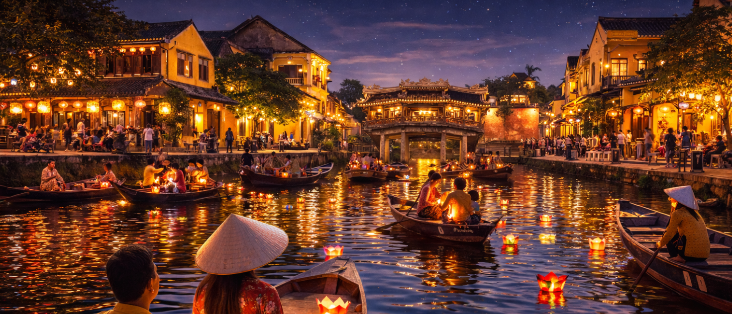 峴港－迦南島生態之旅－捕魚人家樂遊趣~越南竹籃船體驗釣螃蟹－燈籠教室DIY－會安古城(世界文化遺產)－放水燈-夜遊會安古城