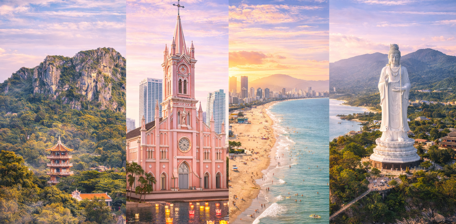 峴港－五行山(電梯上) －粉紅大教堂－美溪沙灘－山茶半島+美山聖地