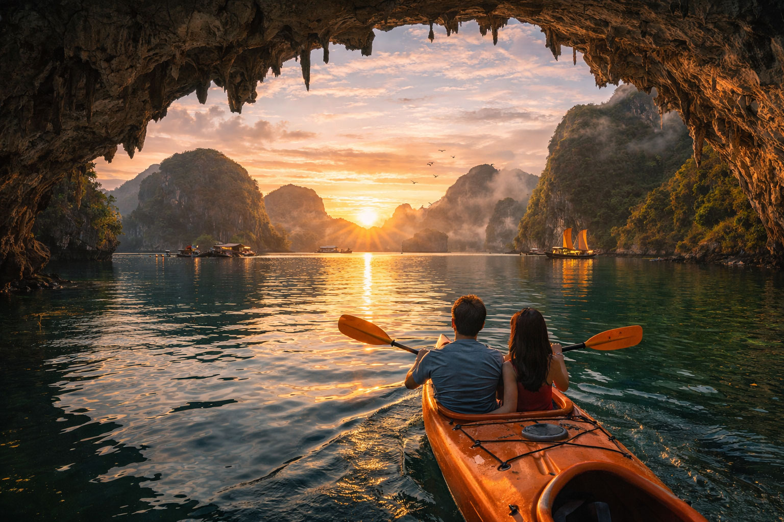 蘭夏灣晨喚～蝙蝠洞灣區(獨木舟或舢舨探秘)～碼頭～河內市～河內國際機場~桃園國際機場