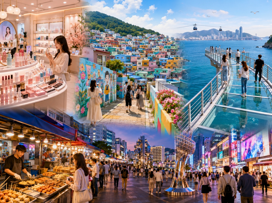 韓國彩妝名店→韓綜Running Man取景地～『積木村』甘川洞文化村→SKY WALK 天空步道 →國際市場(南浦洞.光復洞.BIFF國際電影廣場)