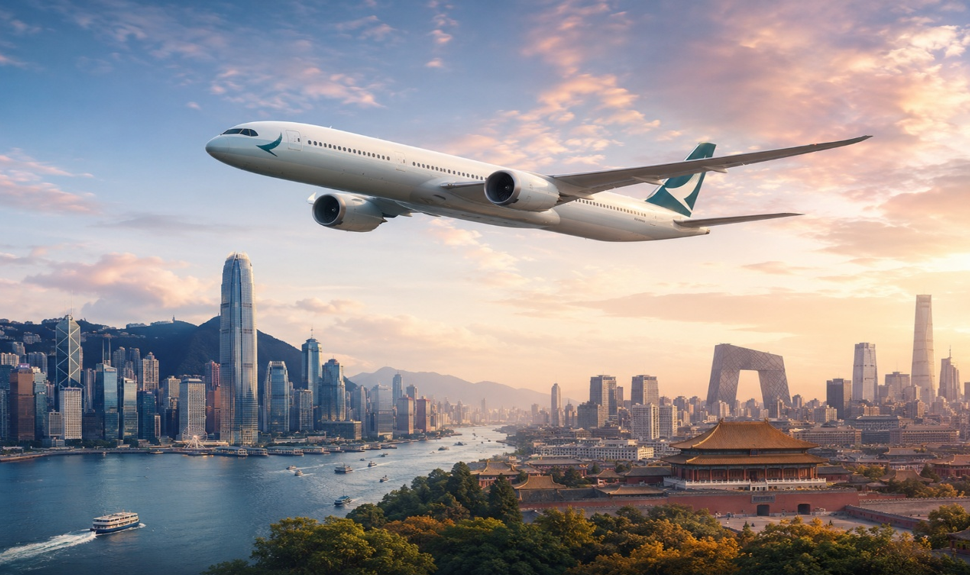 桃園機場一航廈(CX-407，08:00-10:15，飛行02:15)  ▶ 香港機場(轉機時間03:35) (CX-392，13:50-17:20，飛行03:30) ▶ 北京首都機場三航廈〜北京臨空皇冠假日酒店(或同級5星)