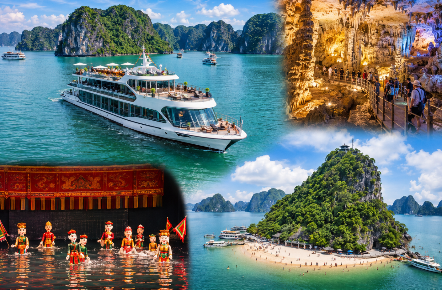 酒店－下龍灣潮奢盛世海豚郵輪 Dolphin Day Cruise～海上桂林、鐘乳石洞、 TITOP 島-下龍灣－水上木偶劇
